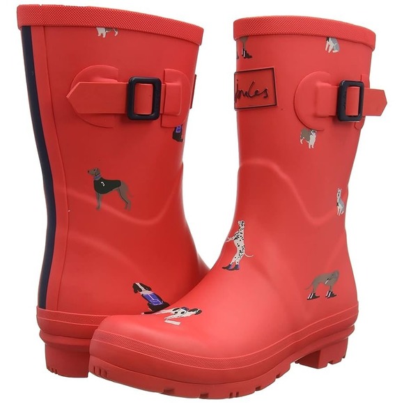 Joules NWT Women's Molly Welly Women's Red Dog Print Rain Boots- Size 9 - Picture 1 of 9
